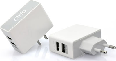 Osio Charger Without Cable with 2 USB-A Ports Whites (OTU-385W)