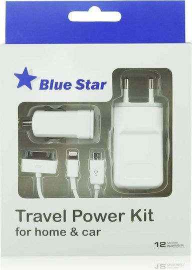 Blue Star Auto- und Steckdosen-Set mit USB-A Anschluss und Kabel Micro-USB Weißs (5901737207135)