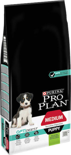 Pro Plan OpitDigest 12кг Суха Храна без Зърнени храни за Кученца от Средни Породи с Агнешко