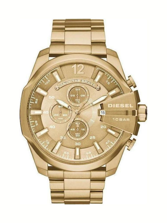 Diesel Mega Chief Herrenuhr 51mm Chronograph Batterie mit Gold Metallarmband