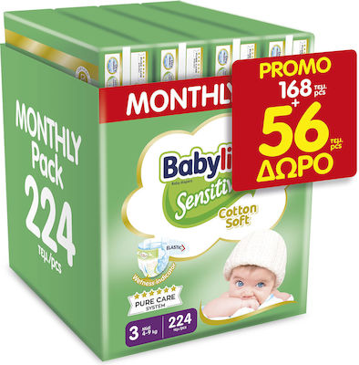 Babylino Scutece cu bandă adezivă Sensitive Cotton Soft Sensitive Nr. 3 pentru 4-9 kgkg 224buc