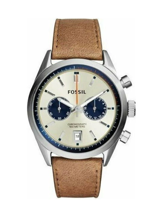 Fossil Delrey Watch Chronograph Battery with Brown Leather Strap