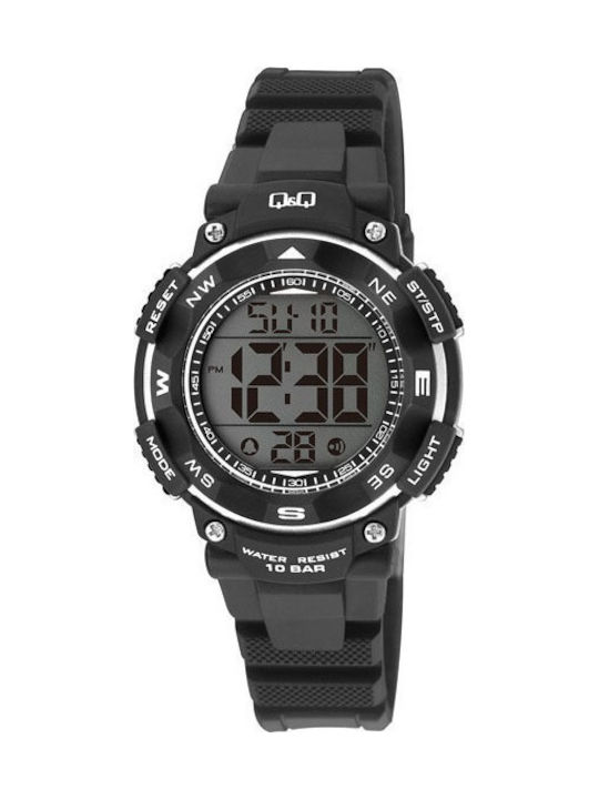 Q&Q Digital Watch Battery with Black Rubber Strap M149J002