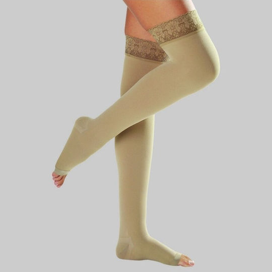 Anatomic Help Κάλτσες Κάτω Γόνατος Διαβαθμισμένης Συμπίεσης με Σιλικόνη & Ανοικτά Δάκτυλα 22-33 mmHg Μπεζ
