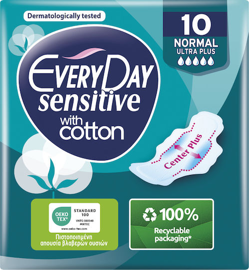 Every Day Sensitive with Cotton Normal Ultra Plus Σερβιέτες με Φτερά για Κανονική Ροή 5 Σταγόνες 10τμχ