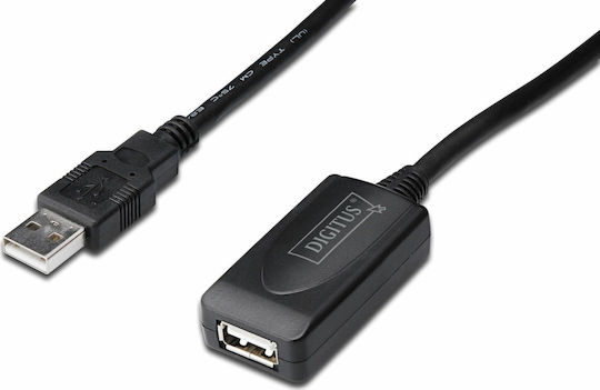 Digitus USB 2.0 Cablu USB-A - USB-A female Negru 20m DA-73102
