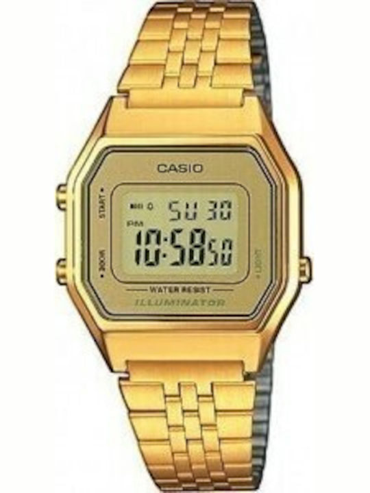 Casio Vintage Ψηφιακό Γυναικείο Ρολόι 28mm Χρονογράφος Μπαταρίας με Χρυσό Μεταλλικό Μπρασελέ
