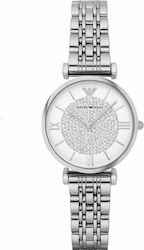Emporio Armani Gianni T-Bar Crystals Ρολόι με Ασημί Μεταλλικό Μπρασελέ
