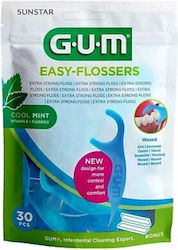 GUM Easy Flossers Zahnseide mit Geschmack Minze und Halterung in Grün Farbe 30Stück