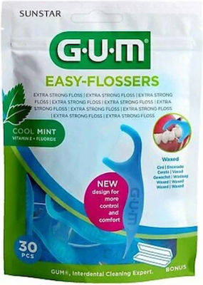 GUM Easy Flossers Ață Dentară firului dentar Mentă și Mâner în culoarea Verde 30buc