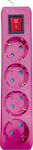 Eurolamp Πολύπριζο 4 Θέσεων με Διακόπτη και Καλώδιο 2m Ροζ
