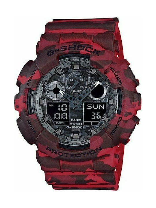 Casio Watch Chronograph Battery with Red Rubber Strap GD-120CM-4AER