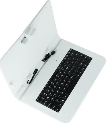 Blun Keyboard Case Flip Cover Plastic / Piele artificială cu Tastatură Engleză SUA Alb (Universal 7" - Universal 7")