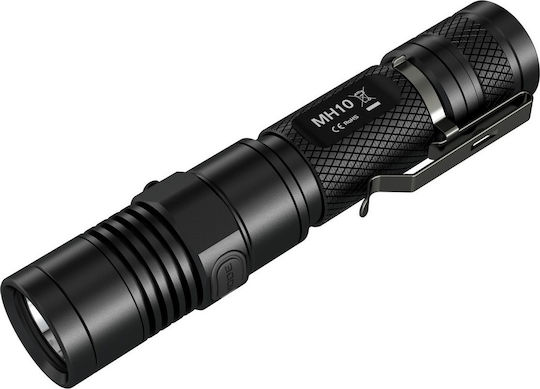 NiteCore Rechargeable Flashlight LED Waterproof IPX8 with Maximum Brightness 1000lm MH10 2 x CR123A Black 9110100672