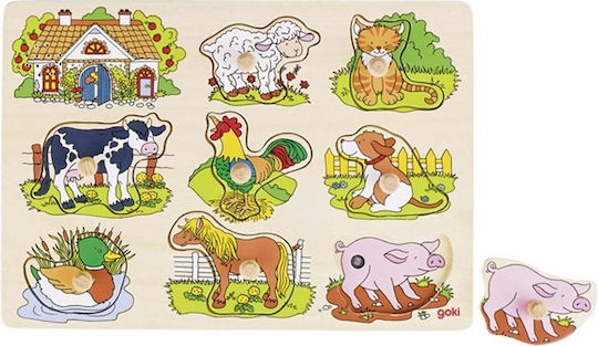 Wooden Kids Peg Puzzle Animals 8pcs Goki