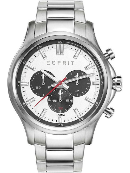 Esprit Mathias Ανδρικό Ρολόι 45mm Χρονογράφος Μπαταρίας με Ασημί Μεταλλικό Μπρασελέ