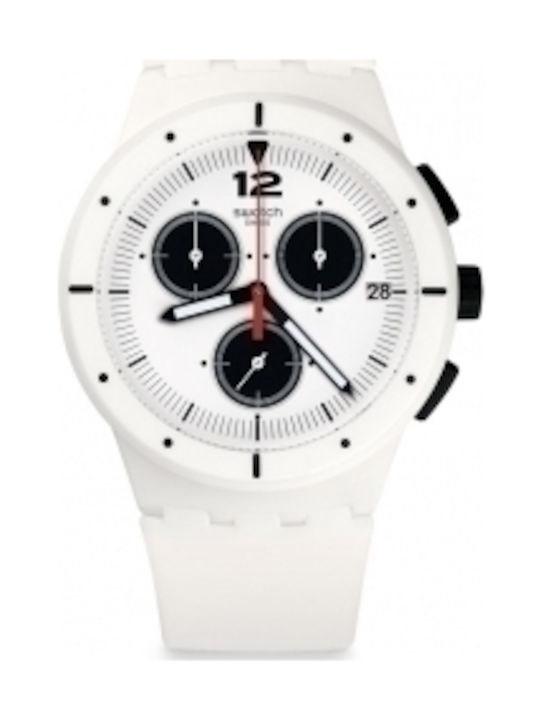 Swatch Why Again Ceas Cronograf cu Alb Curea de Cauciuc