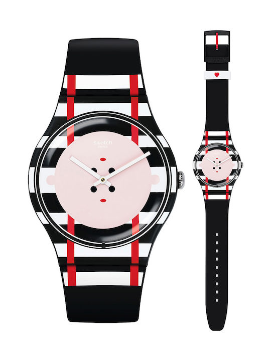 Swatch Double Me Watch with Black Rubber Strap