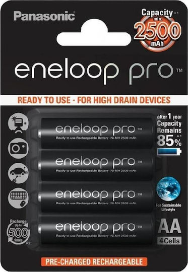 Panasonic Eneloop Pro Rechargeable Battery AA Ni-MH 2500mAh 1.2V 4pcs