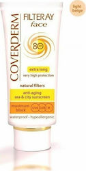 Coverderm Filteray Tinted Cream Light Beige Wasserfest Sonnenschutz Creme Für das Gesicht SPF80 mit Farbe 50ml