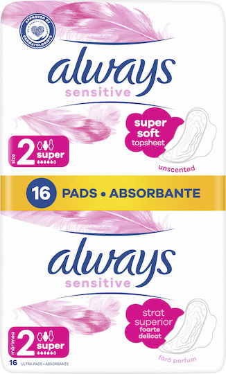 Always Sensitive Ultra Super Plus Σερβιέτες με Φτερά για Αυξημένη Ροή 5 Σταγόνες Μέγεθος 2 σε Διπλή Συσκευασία 2x8τμχ