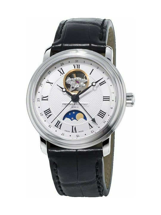 Frederique Constant Moonphase Ceas Automat cu Negru Brățară din piele