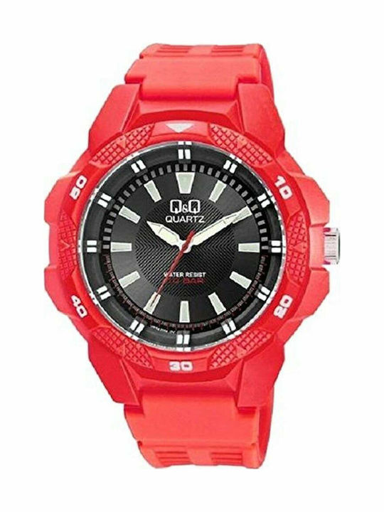 Q&Q Herrenuhr 48mm Batterie mit Rot Kautschukarmband