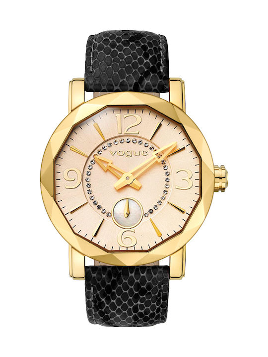 Vogue Diamond Mini Watch with Black Leather Strap