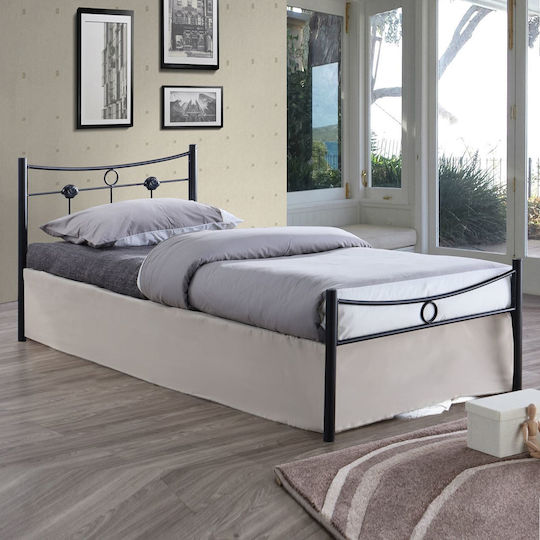 Dugan Κρεβάτι Μονό Μεταλλικό Μαύρο για Στρώμα 90x200cm