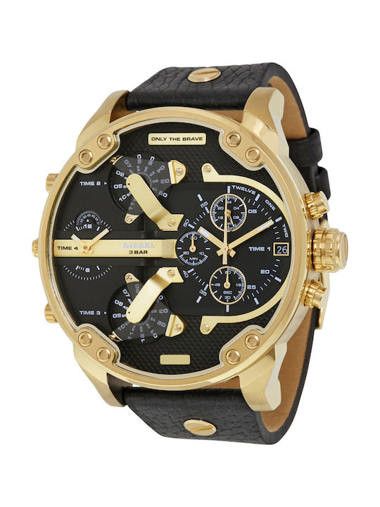 Diesel Mr Daddy 2 Ανδρικό Ρολόι 57mm Χρονογράφος Μπαταρίας με Μαύρο Δερμάτινο Λουράκι