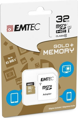 Emtec Gold+ microSDHC 32GB Klasse 10 U1 UHS-I mit Adapter