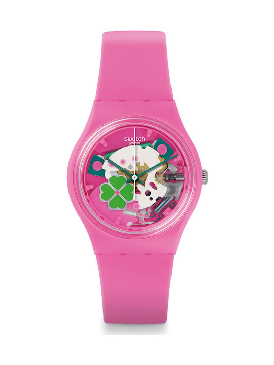 Swatch Flowerfull Uhr mit Rosa Kautschukarmband