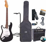JHS Ηλεκτρική Κιθάρα Encore LH Pack για Αριστερόχειρες με SSS Διάταξη Μαγνητών και Tremolo Ταστιέρα Rosewood σε Χρώμα Black