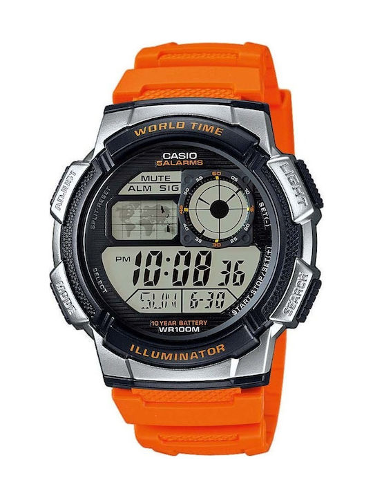 Casio Standard Ψηφιακό Ρολόι Χρονογράφος Μπαταρίας με Καουτσούκ Λουράκι σε Πορτοκαλί χρώμα