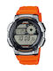 Casio World Time Illuminator Digital Herrenuhr 44mm Chronograph Batterie mit Orange Kautschukarmband