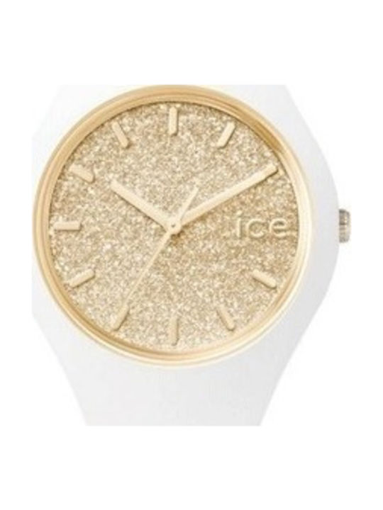 Ice Ice Glitter White Gold Small Uhr mit Weiß / Weiß Kautschukarmband