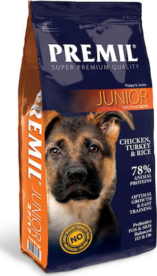 Premil Super Premium Junior 15kg Trockenfutter für Welpen mittlerer & großer Rassen mit Reis, Türkei und Huhn