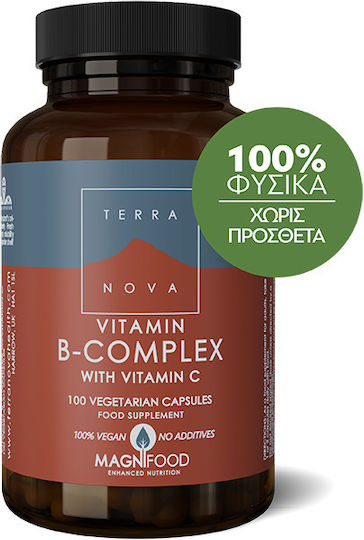 TerraNova B-Complex with Vitamin C Витамин за Енергия, Косата & Кожата 540мг 100 вегетариански капсули