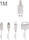 Powertech Редовен USB към Apple 30-Pin / Мълния / микро USB / мини USB Кабел Бял 1м (PT-214)