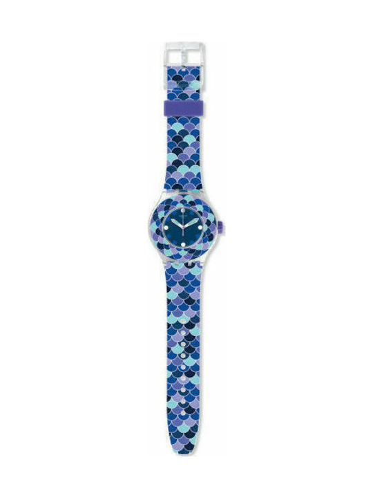 Swatch Pedrinha Azul Watch with Blue Rubber Strap