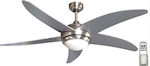 United Deckenventilator 132cm mit Licht und Fernbedienung Silber