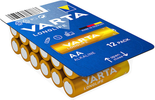 Varta 12 Pack Alkaline Batteries AA LongLife 1.5V 120316