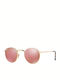 Ray Ban Round Metal Unisex Sunglasses with Gold Metal Frame and Pink Mirror Lens RB3447N 001/Z2