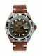 Out Of Order Dark Brown Ανδρικό Ρολόι 44mm Μπαταρίας με Καφέ Δερμάτινο Λουράκι