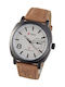 Curren Watch Battery with Leather Strap Brown - White