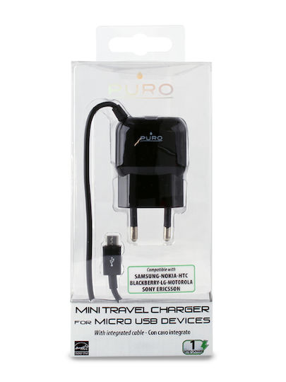 Puro Ladegerät mit integriertem Kabel Micro-USB 12W Schwarzs (MTCMICROBLK)