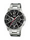 Casio Analog Watch Chronograph Battery with Silver Metal Bracelet