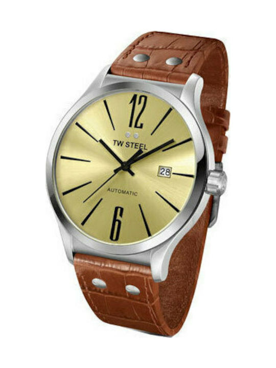 TW Steel Slim Line Watch Automatic with Brown Leather Strap