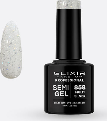 Elixir Semi Gel Ημιμόνιμο Βερνίκι Νυχιών 858 Multi Silver με Glitter 8ml