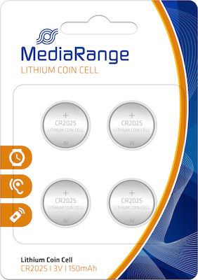MediaRange Lithium Coin Cell Μπαταρίες CR2025 3V 4τμχ